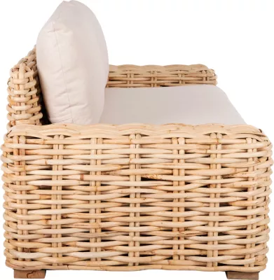 Divan i jashtëm 2-vendësh TROPEL FH9809 dru mango-rattan ngjyrë natyrale-jastëkë të bardhë 192x88x70-85Hcm