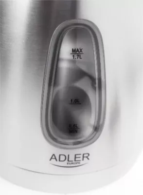 Çajnik elektrik ADLER AD1223 1.7L 2200W inox, argjend/zezë