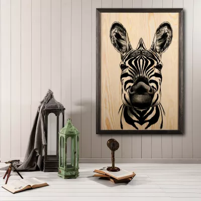 Pikturë dekorative me kornizë druri, zebra, Wallity