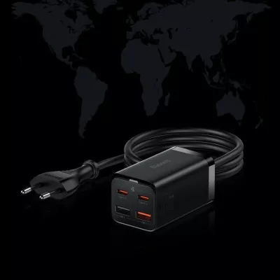 Karikues Baseus GaN3 Pro CCDK65E 65W 2x USB-C 2x USB-A me kabllo USB-C në USB-C 1m, i zi (CCGP040101)
