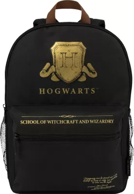 Çantë shpine BLUE SKY Harry Potter Core "Hogwarts Shield", me xhep përpara me zinxhir dhe 2 xhepa anësorë rrjetë, e zezë