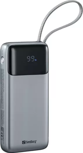 Powerbank Sandberg All-in1 20000mAh PD 67W me kabllo USB-C të integruar, gri