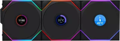 Ventilatorë kasë PC Lian Li UNI FAN TL Wireless LCD 120 Reverse Blade, 120mm, PWM 4-pin, ARGB, zi, 3-pack