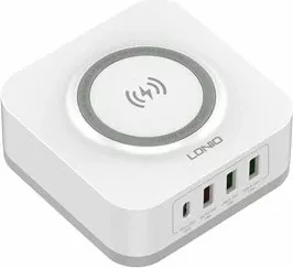 Karikues wireless LDNIO AW004, 32W, 3x USB-A + 1x USB-C, PD/QC, i bardhë