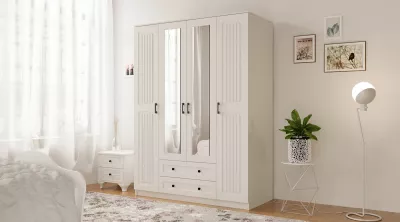 Dollap rrobash Skye Decor, ngjyrë e bardhë mat, RB-074, 140x184x52cm
