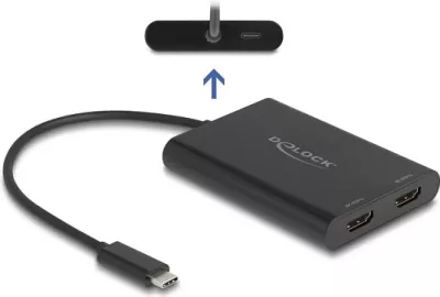 Adapter DeLOCK 64309 USB-C në HDMI + USB-C PD, 0.2m, 4K 60Hz, i zi