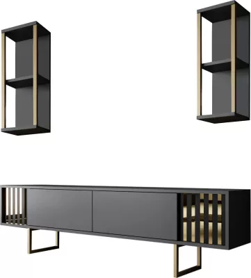 Set mobiljesh për dhomë dite, Skye Decor, linjë ari, anthracite, ari