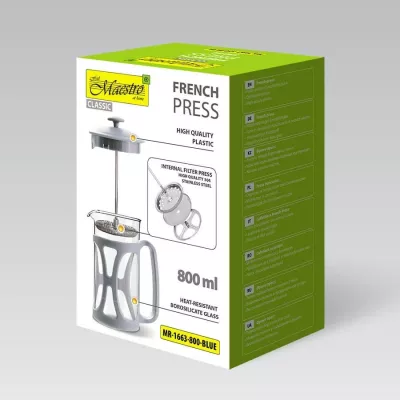 French press Maestro MR-1663, 800 ml, Blu