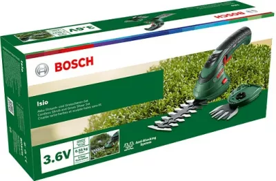 Gërshërë bari me bateri Bosch ISIO 3, 1.5Ah, 3.6V, me dorezë teleskopike, e zezë/jeshile