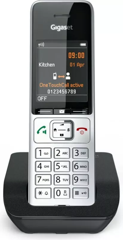 Telefon pa tel Gigaset COMFORT 500, DECT, Speakerphone, 200 kontakte, ID thirrësit, Ngjyrë e zezë dhe argjendtë