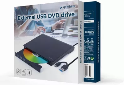 Disk DVD-USB-C Gembird, e zezë 