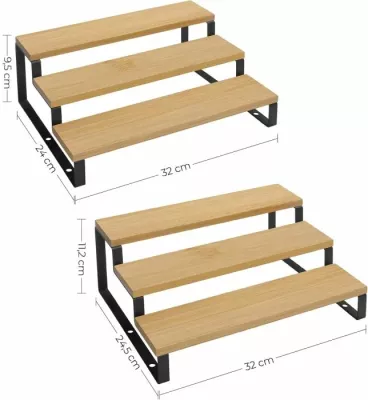 Raft organizues për erëza SONGMICS KCS016N01, set 2 copë, bambu + çelik, i zgjerueshëm/ndarshëm, 6 nivele, natyrale/zezë
