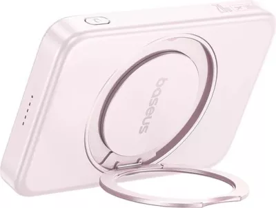 Powerbank, Baseus, PicoGo Qi2 P10076800413-00, 5000mAh 20W, karikim wireless Qi2 15W, USB-C, me qëndrim palosës, rozë