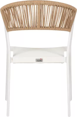 Karrige alumini FH5891.02, kornizë e bardhë dhe tekstilinë, mbështetëse ratan bezhë, 56x60x81.5 cm