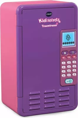 Kasafortë interaktive për sekrete Vtech KidiSecrets Dream Treasure 554154, me kod numerik, ekran LCD, 6 lojëra, orë/alarm, 3xAA, vjollcë