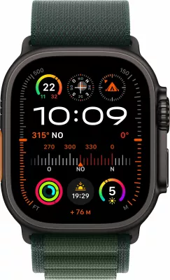 Smartwatch Apple Watch Ultra 2 GPS + Cellular 49mm, 64 GB, Titanium i zi, Rripa i gjelbër