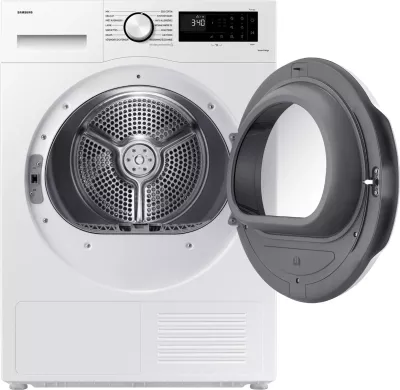 Tharëse rrobash, Samsung, DV90DG52A0TELE, 9 kg, pompë nxehtësie, Wi‑Fi, klasa energjie C, e bardhë