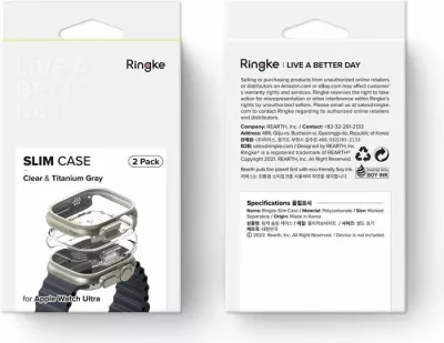 Mbështjellës Ringke Slim për Apple Watch Ultra 49mm, 2 copë, Transparent & Titanium