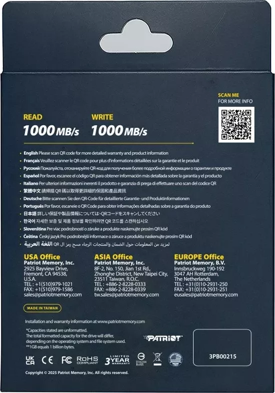 Disk i jashtëm SSD Patriot Memory Transporter Lite 1 TB, USB Type-C, i zi