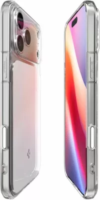 Mbështjellës Spigen Ultra Hybrid "T" MagSafe për iPhone 17 Pro, TPU+PC, skaje të ngritura, Air Cushion, me unazë magnetike MagSafe, Transparent/Bardhë