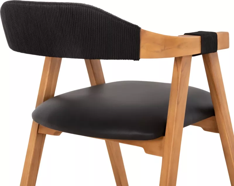 Karrige ngrënieje RIMINI FH9867.02 dru TEAK ngjyrë natyrale-me litar të zi & ndenjëse PU 60x61x76Hcm