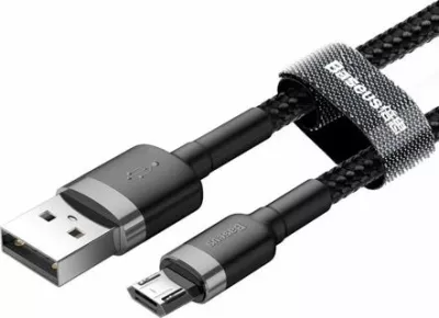 Kabllo Baseus Cafule USB-A në microUSB 3 m USB 2.0, e thurur najlon, zi/gri