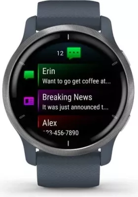 Smartwatch Garmin Venu 2, 45 mm, AMOLED, GPS, Blu/Argjend