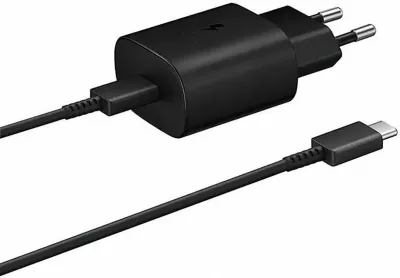 Karikues Samsung EP-TA800EBE 25W USB-C 3A, zi, set me kabllo USB-C 1 m