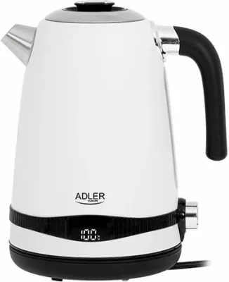 hervues uji elektrik ADLER AD1295w 1.7L LCD, rregullim temperature 40-100°C, 1850-2200W, bardhë/zezë