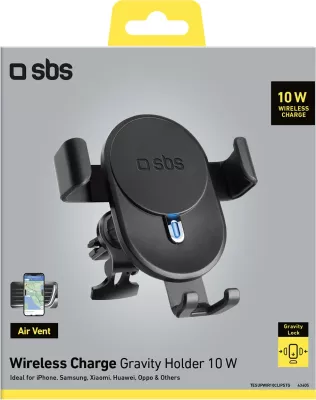 Mbajtëse celulari me karikues wireless SBS TESUPWIR10CLIPSTG, 10W, e zezë