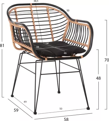 Karrige për jashtë ALLEGRA FH5663.11, kornizë metalike-P.E.RATTAN, ngjyrë bezhë dhe e zezë, 58x59x81H cm