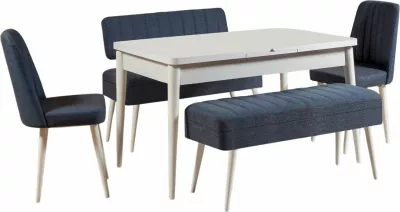 Set tavolinë me karrige për ngrënie, zgjatës, 5 pjesë, Skye Decor, Vina 1048-4, e bardhë, kaltër e errët