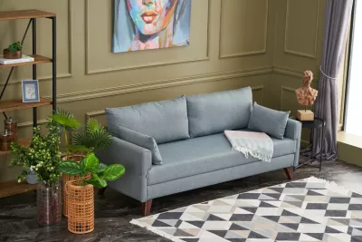 Krevat-sofa treshe, ngjyrë kaltër, Bella Soft, Atelier del Sofa