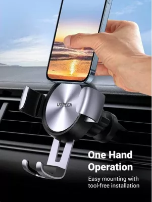 Mbajtës telefoni për veturë UGREEN Car Mount Gravity MPN 50564, montim në grilë ventilimi, vetëm portret, gri/argjendtë, 1 copë