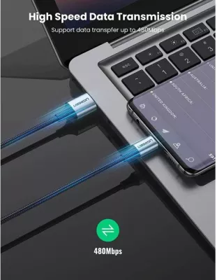 Kabllo USB 2.0 A në USB-C UGREEN 60124 0.25 m e zezë (polybag)