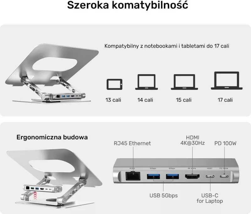 Podstavec laptop Unitek me hub USB-C HDMI 4K, gri