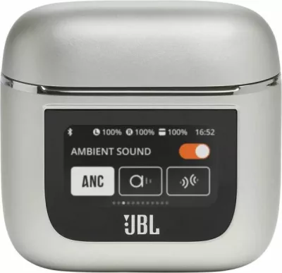 Kufje JBL Tour Pro 2 TWS pa kabllo me mikrofon, ANC adaptiv, kuti karikimi smart me ekran, Bluetooth 5.3, 40 orë, Champagne
