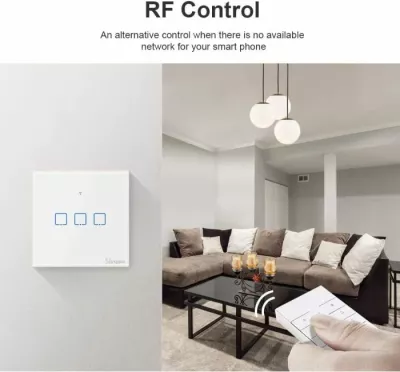 Switch muri smart SONOFF T1EU3C-TX, 3-taster, Wi‑Fi + RF433, EU, xham i temperuar, i bardhë