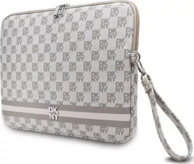 Mbështjellës laptopi DKNY, 16", lëkurë eko, bezhë, me rrip dore