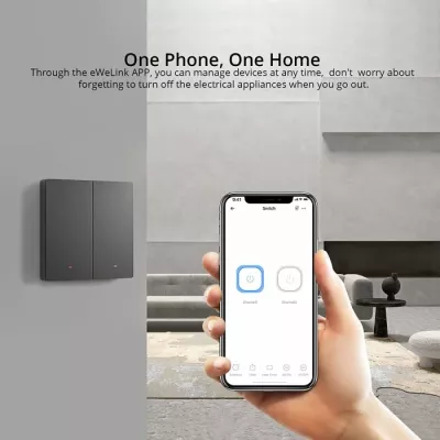 Switch i mençur muri Wi‑Fi SONOFF M5-2C-86, 2 kanale, standard EU 86, gri e errët