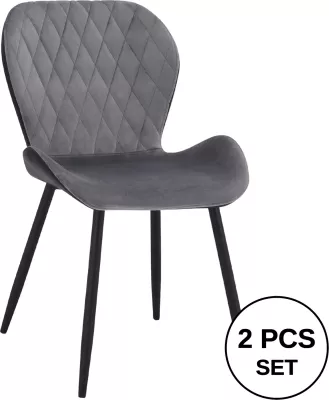 Karrige ngrënie Adalyn, PU e zezë dhe kadife gri, FH8729.01, 51x58x82 cm, set prej 2 copë
