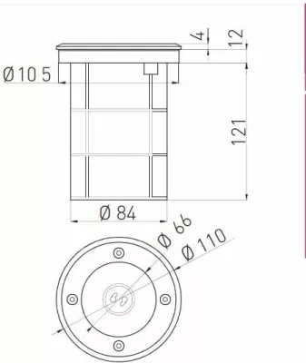 Llambë dyshemeje e jashtme GTV ALFA-O 1x GU10, 230V, IP67, Ø110 x 121, argjendt/zezë