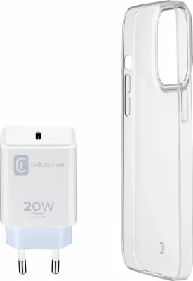 Mbështjellës Cellular Line Starter Kit për iPhone 14, 20W, i bardhë