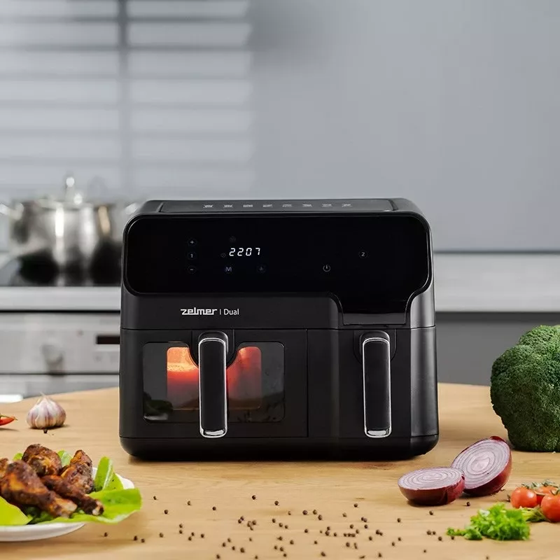 Fritezë ajri Zelmer ZAF 9000, 5.5 l + 3.5 l, 2700 W, e zezë