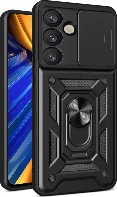 Mbështjellës Hurtel Hybrid Armor Camshield me stand dhe mbulesë kamere për OnePlus Ace Pro 5G / 10T 5G, i zi