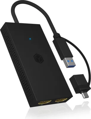 Splitter HDMI ICY BOX IB-SPL1029AC, USB në 2x HDMI, 4K, i zi