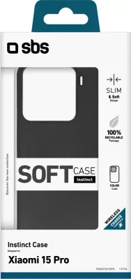 Mbështjellës SBS Instinct për Xiaomi 15 Pro, 20 g, TPU me brendësi mikrofibër, kompatibil me karikim pa kabllo, i zi, paketim kuti
