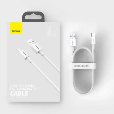 Kabllo karikimi dhe të dhënash Baseus Superior CATYS-02, USB-A në USB-C, 1m, 66W, Bardhë