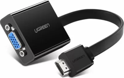 Adapter HDMI në VGA Ugreen 40248 1080p me micro USB (energji) dhe AUX 3.5mm, 16 cm, i zi
