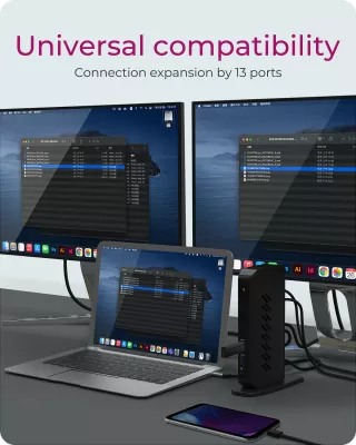 Docking station ICY BOX IB-DK2252AC, USB 3.2 Gen 1 Type-C, 2x HDMI, 6x USB, Ethernet, 4K Ultra HD, e zezë